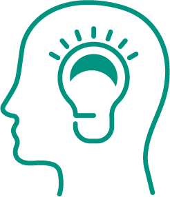outline of a head with a lightbulb inside